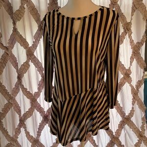 Dana Buchman Black and Cream Asymmetrical Striped Tunic Blouse